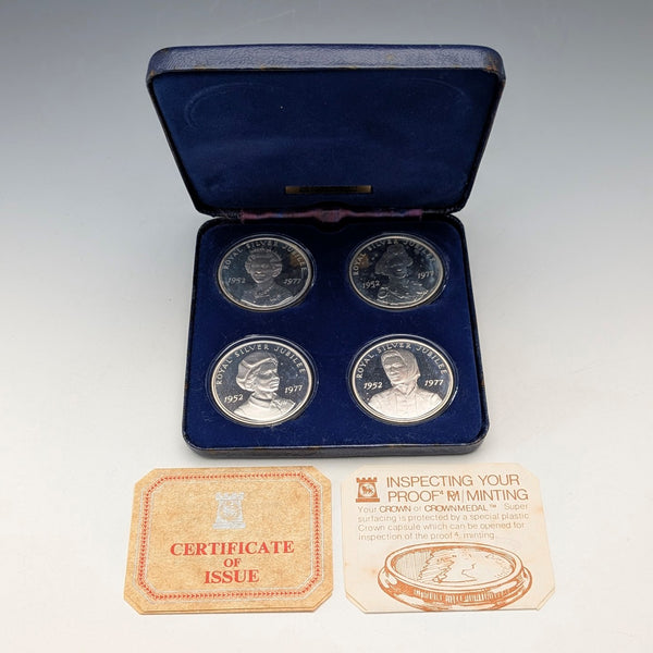1977 British Pure Silver Jubilee Crown Coins, Set of 4, Total Weight 113g, Cased, Pobjoy Mint